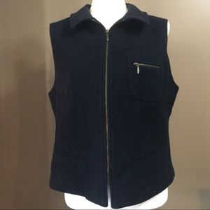 L.L. BEAN Wool Zip Vest Black Lined Collar Pockets